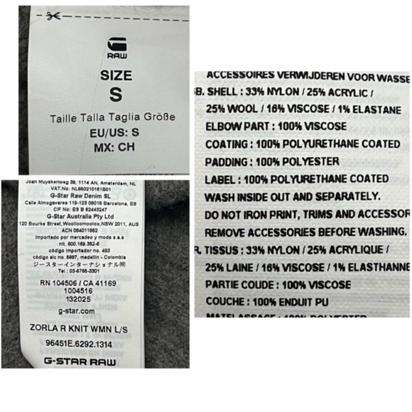 G-Star RAW Women’s Gray Knit Sweater w/ Quilted Elbow Patches Size S - Picture 8 of 9